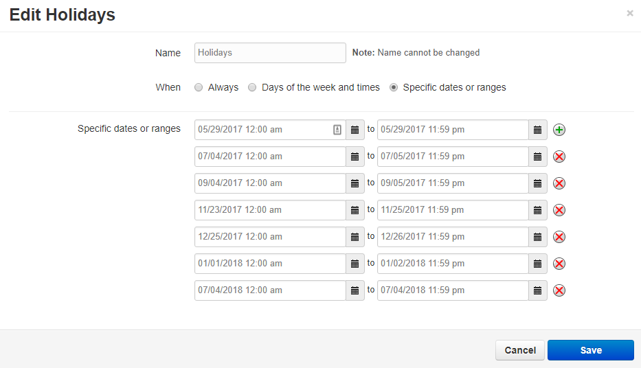 Edit Holiday Dates